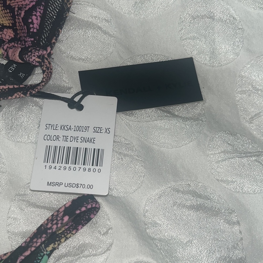 NWOT Kendall + Kylie Tie Dye Snake Mesh Accented String Bikini, Top NWOT Bottom - Picture 2 of 7